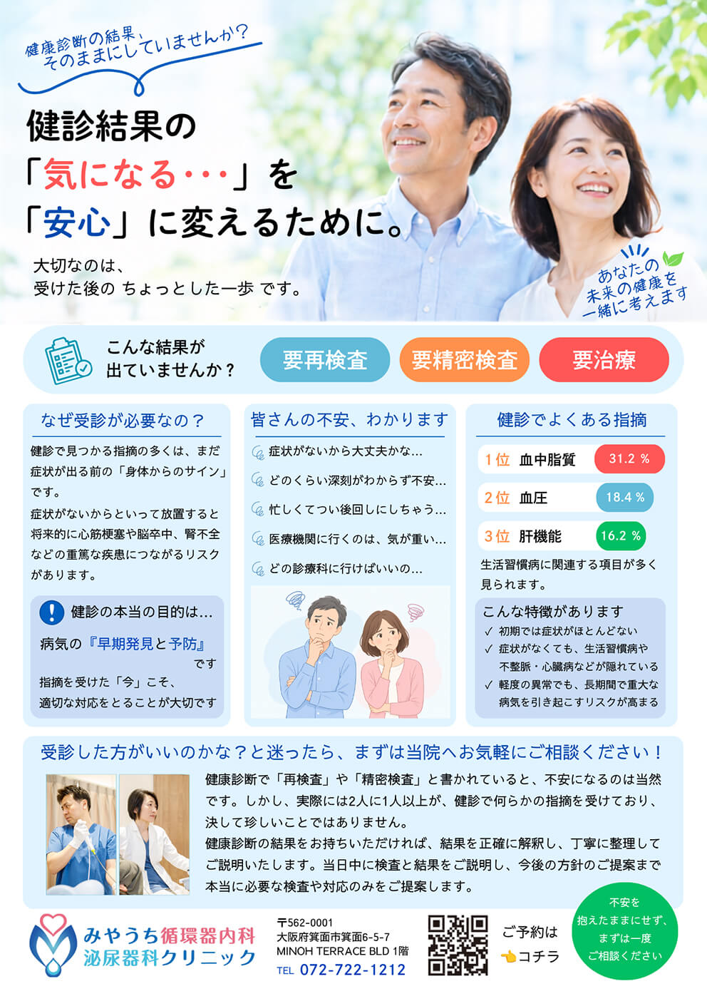 健康診断で「要再検査」「要精密検査」「要治療」などの結果が出たものの、そのままになっていませんか？